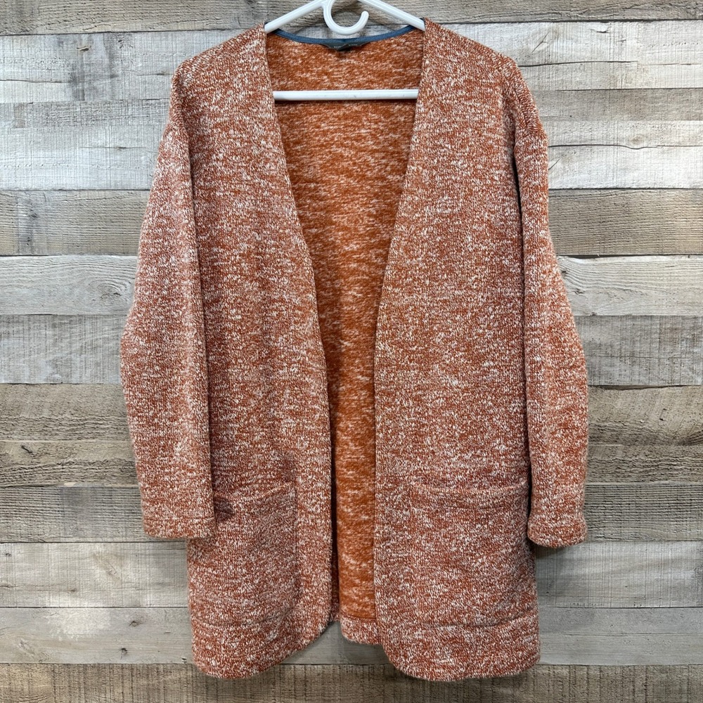 LL Bean Signature Womens Marl Knit Open Front Cardigan Sweater XXS Orange White‎
